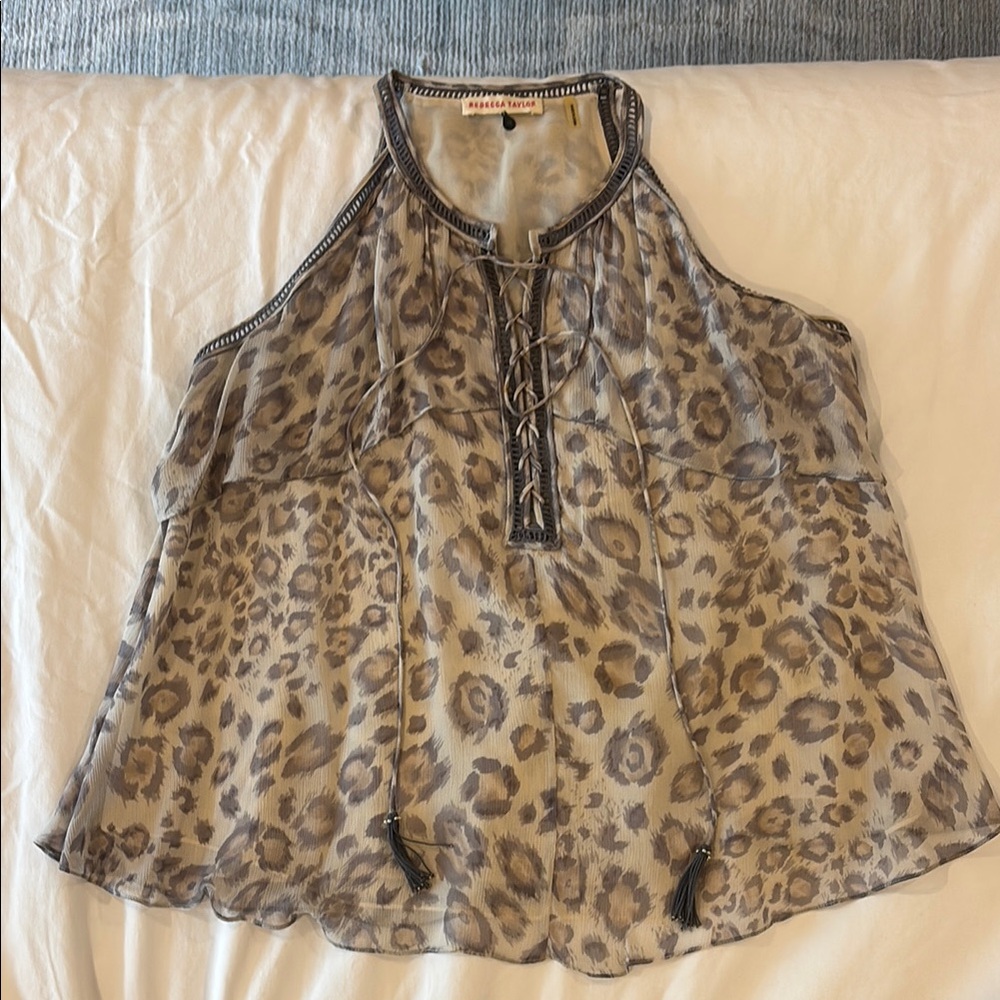 Rebecca Taylor Leopard Print Lace-Up Blouse